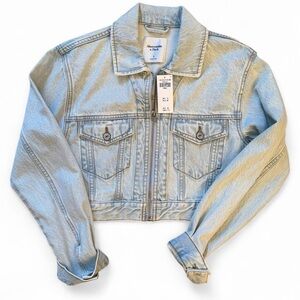 Abercrombie & Fitch Light Blue Cropped Zip Denim Jacket
